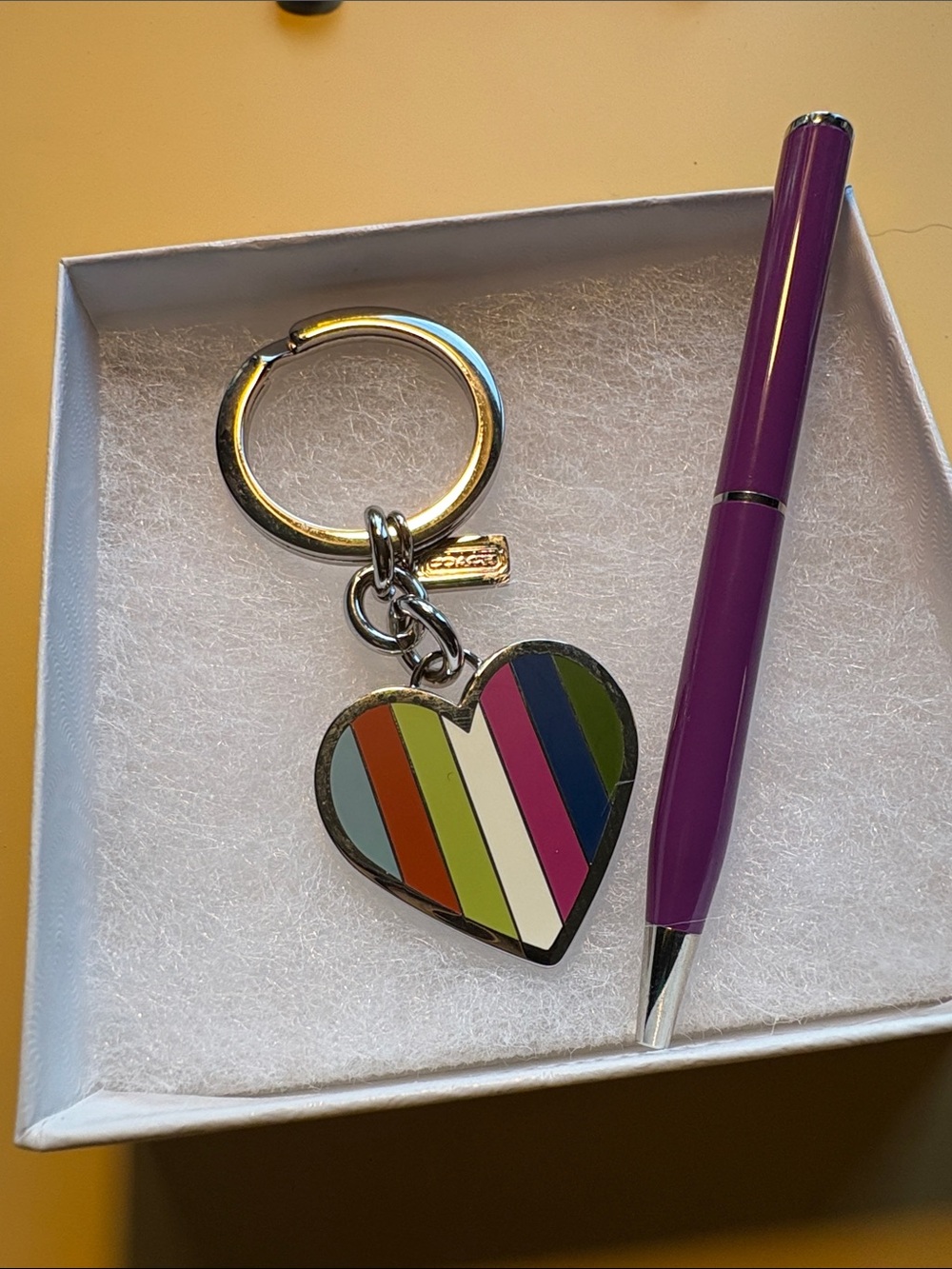 Coach Legacy Heart Keychain and Coach Mini Purple Pen